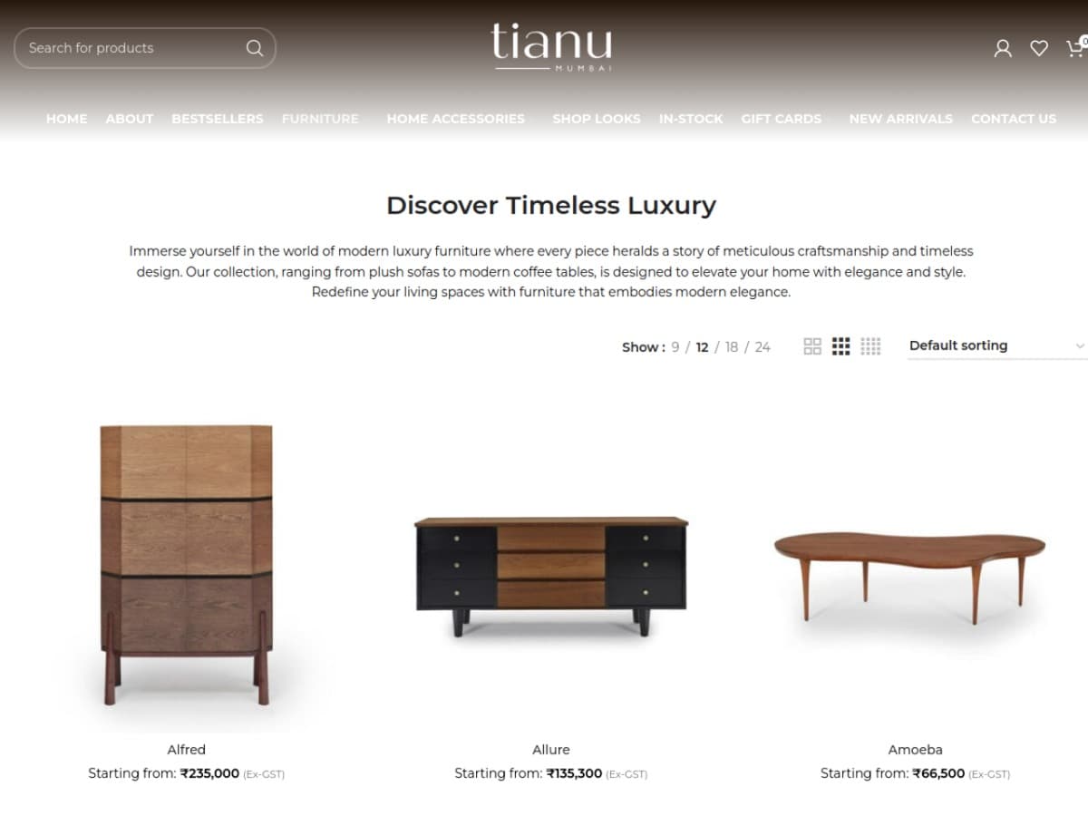 Tianu Furniture website, designed by ShifteQ